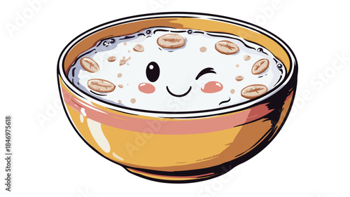 Playful Cereal Bowl with Milk, Charming Vector Design for Ad Promotion