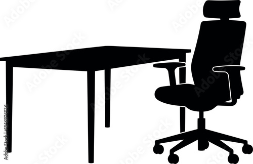 Silhouette of a modern office chair and desk silhouette