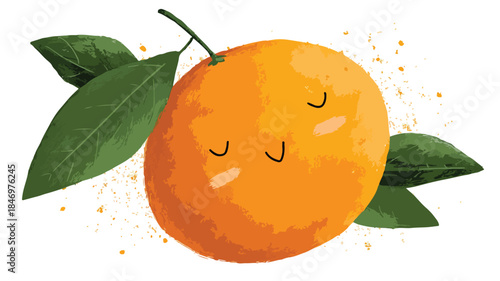 Cute Vector Illustration of Winking and Smiling Orange with Leaf