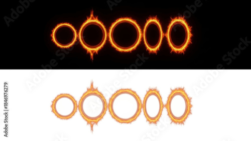 Sequential ring explosions in black and white