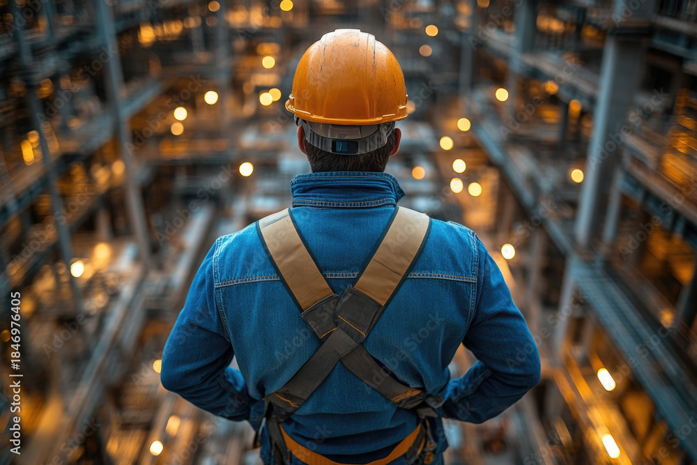 Obraz premium Focused Civil Engineer Overseeing Infrastructure Work in Progress