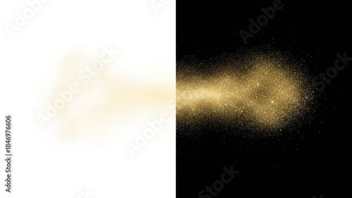 Golden dust explosion on black and white background
