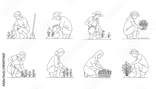 Farmer and Gardener Vector Icon Set for Agriculture and Rural Projects