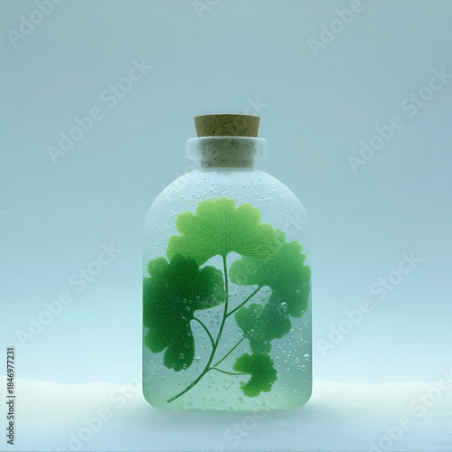 Ginkgo biloba leaf essence bottle with natural botanical plant extract