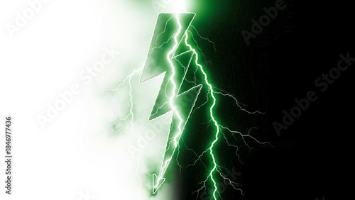 Vibrant green lightning strike