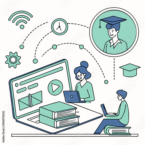 Online Education Concept Illustration Flat Vector Vector Icon