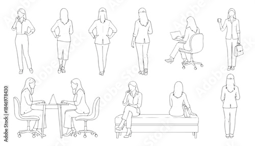 Business Women and People Vector Icon Set for Urban Architecture Projects
