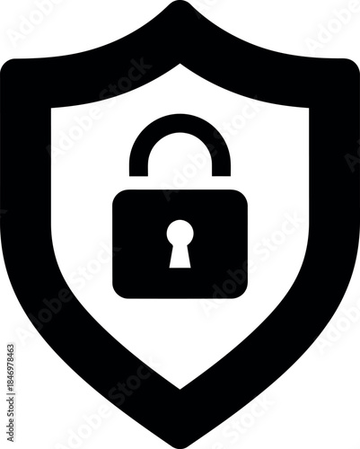 Shield with lock silhouette icon for security and protection