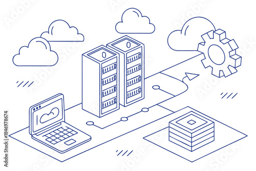 Cloud Server Infrastructure Illustration Minimal  (3) Vector Icon