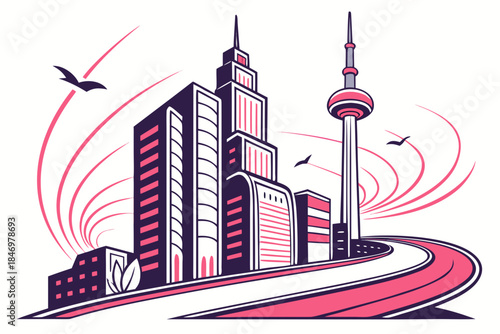 Digital Future City Abstract Illustration Clean V (3) Vector Icon