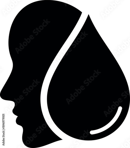 Silhouette of a human head merging with a water droplet silhouette