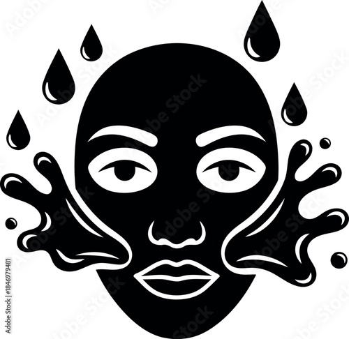 Black face silhouette with water droplets and splashes