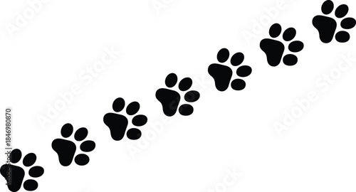 Black paw prints in a diagonal line on white background
