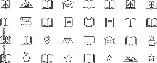 Collection of black and white book and education graduation cap