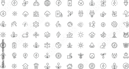 Set of 24 black and white line related to energy and nature