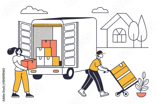 Moving House Service Illustration Flat Vector Wh (1) Vector Icon