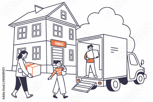 Moving House Service Illustration Flat Vector Wh Vector Icon