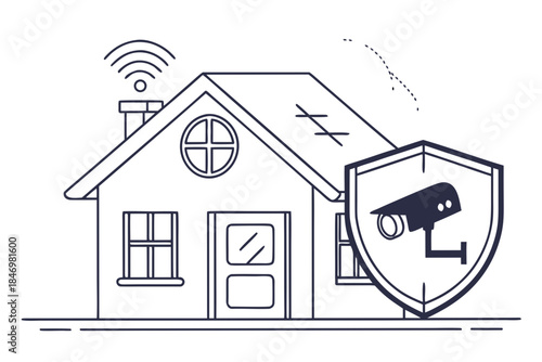 Home Security System Icon Minimal Flat Style Whi (1) Vector Icon