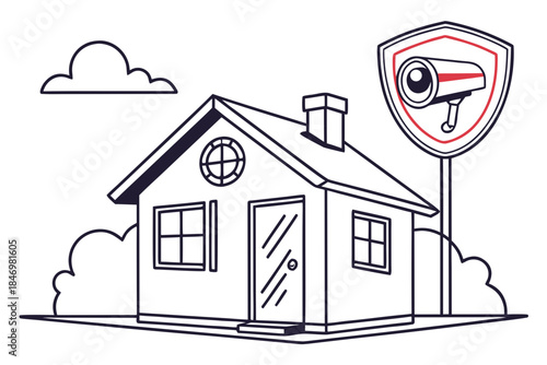 Home Security System Icon Minimal Flat Style Whi (2) Vector Icon
