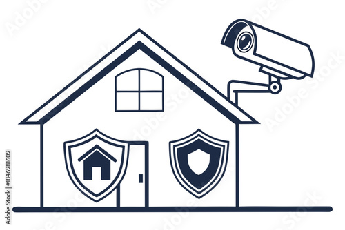 Home Security System Icon Minimal Flat Style Whi (3) Vector Icon