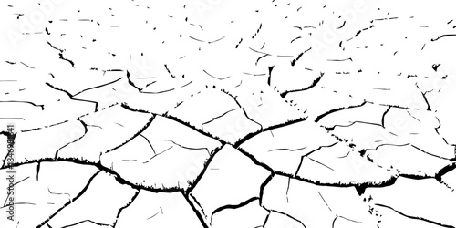 Minimal black and white cracked earth texture showing dry soil plates and deep fissures. Perfect for drought, climate change, environmental damage concepts, abstract backgrounds, and graphic design us