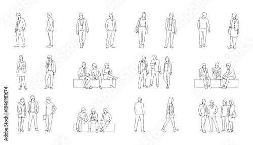Urban Architecture and Business People Vector Icon Set