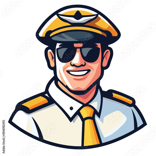 Smiling pilot avatar with sunglasses and yellow cap presents a modern and professional look