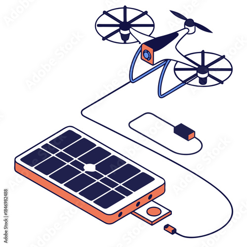 Electric drone recharging from portable solar panel