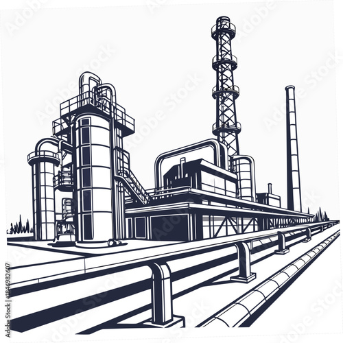 Large steel refinery complex with interconnected pipes and towers