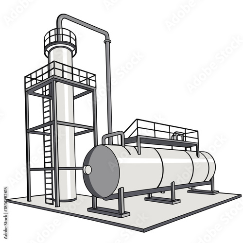 Natural gas processing plant with silver condenser and cylindrical tanks