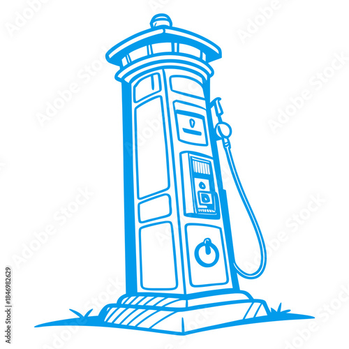 Blue vintage gas pump with nozzle fuel pump