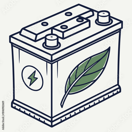 Rechargeable battery with green leaf and lightning bolt symbols