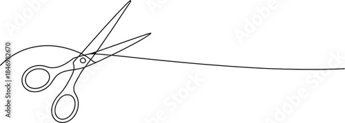 Scissors cutting a long continuous line in minimalist art style Vector