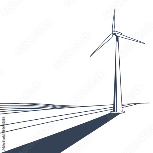 Wind turbine shadow falling diagonally across plain