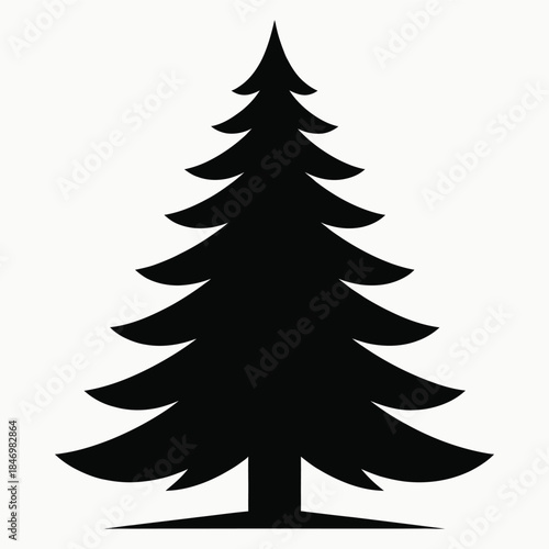 Bold Black Silhouette of a Majestic Pine Tree — A Timeless Symbol of Winter, Nature’s Strength, and Holiday Spirit in Clean, Minimalist Monochrome Design