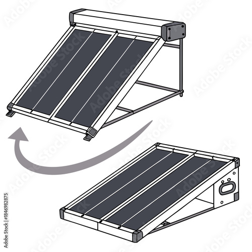 Foldable solar panels deploying from compact to angled position