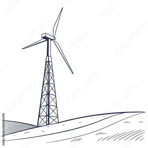 Single wind turbine standing on white minimal background