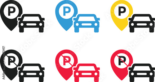 car parking icon. Vehicle park symbols. Automotive station and garage signs. Automobile parking zone and sign. Parking area graphic design

