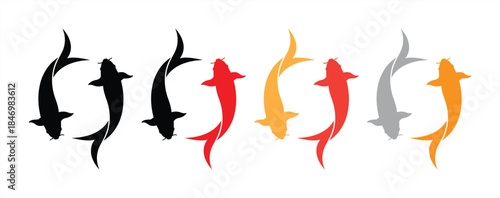 Koi Fish Yin Yang Silhouette Icon Set