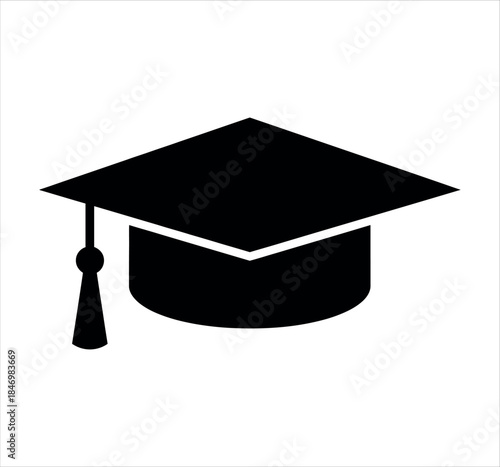 Black graduation cap vector icon with tassel, a symbol of academic achievement