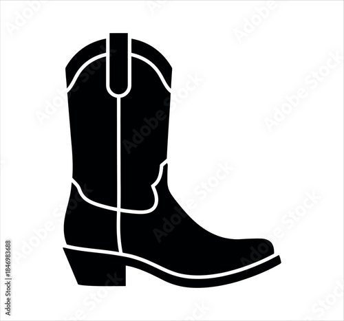 Black cowboy boot silhouette, classic western footwear symbol