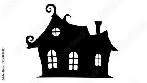 Charming Vector Silhouette of a Small Magical Cottage, Ideal for Fantasy, Fairytale, and Mystical Home Decor Designs.