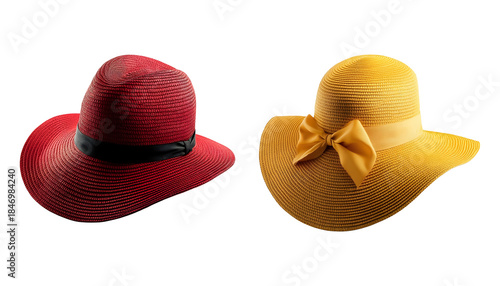 Yellow and Red Cowboy Hats on Transparent Background
