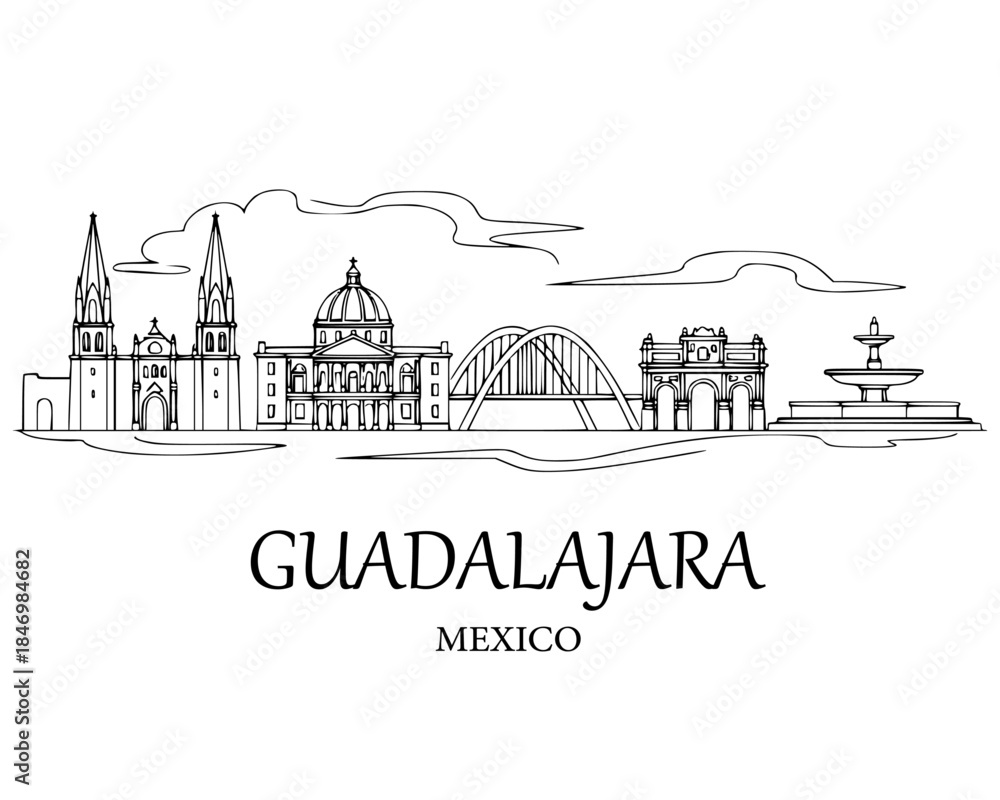 Ταπετσαρία Guadalajara Line Art skyline