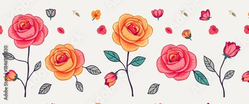 Cute Hand Drawn Rose Flower Pattern Illustration with Soft Colors for Feminine Floral Design Background Use