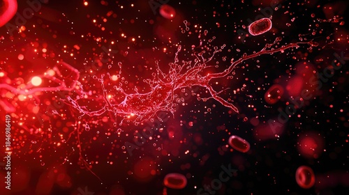 Abstract Visualization of Blood Vessels and Cells in Red Colors