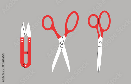 Fabric scissors set on a grey background, vector illustration.