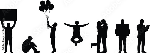 Ultra massive vector collection of diverse human silhouettes, featuring sports, romance, protest, workers, and a full spectrum of action, standing, and emotional communication gestures