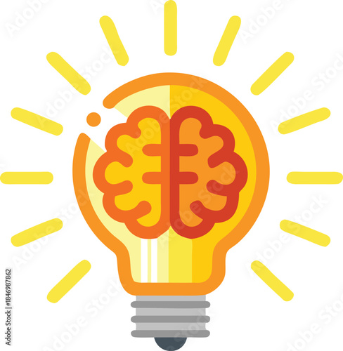 Radiating brain idea glowing lightbulb showcases concept of human intellect and innovation