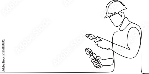 One continuous line drawing of Electrician profession with white background. one line Art icon drawing
